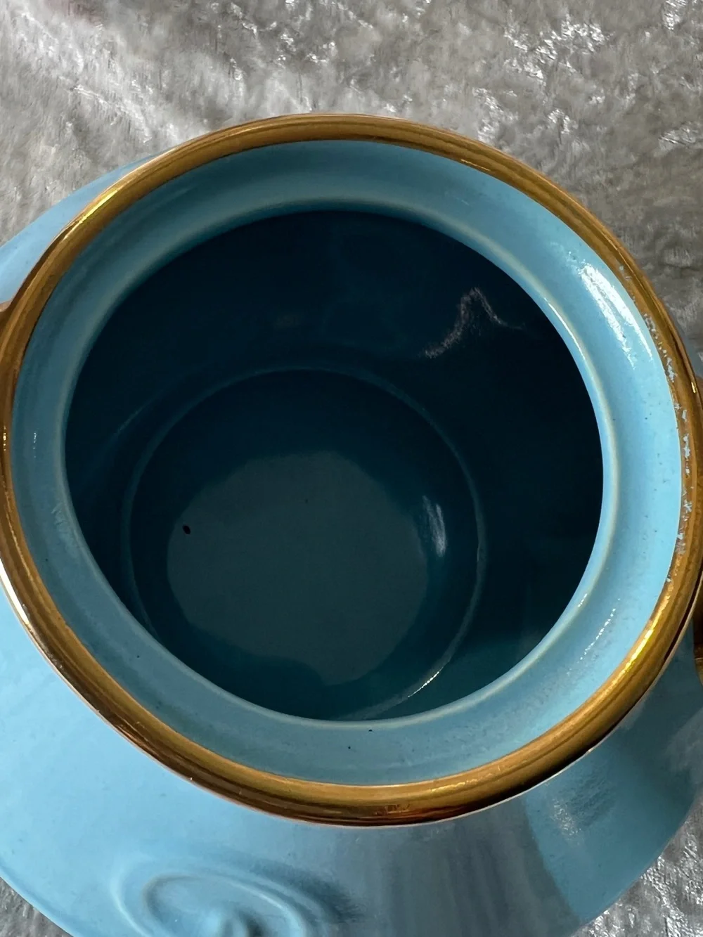 Blue Ceramic Teapot and Creamer Set with Gold Trim